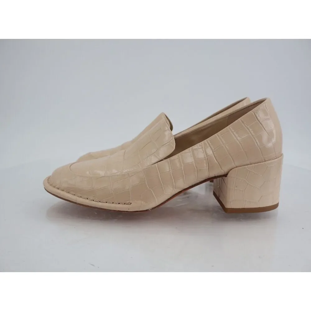 Vince Millie Alligator Loafer Size 7.5 M Beige Block Heel Leather Slip On Shoes